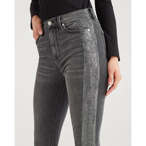 7For All Mankind High Waist Ankle Womens 26 Skinny Jeans Metallic Glitter Stripe